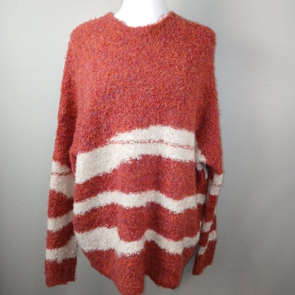 1.4.3 STORY BY LINE UP OVERSIZED  SWEATER RUST WITH CREAM WAVY STRIPES WOMENS LG - Picture 1 of 7